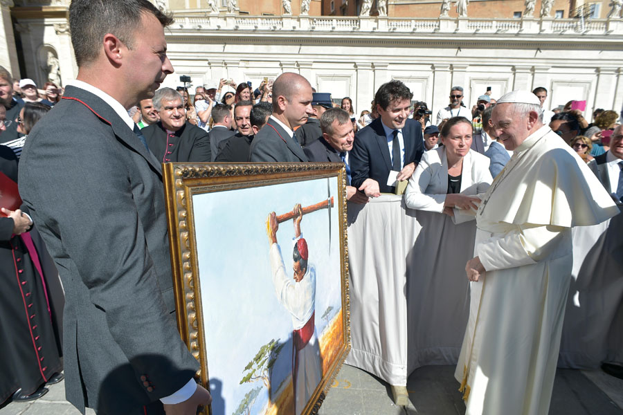 Obraz Misja. Kardynał Adam Kozłowiecki podczas audiencji generalnej papieża Franciszka, 11 października 2017 roku.